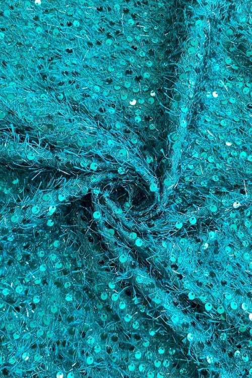 Mavi Gümüş Pullu  Kumaş 10 MT