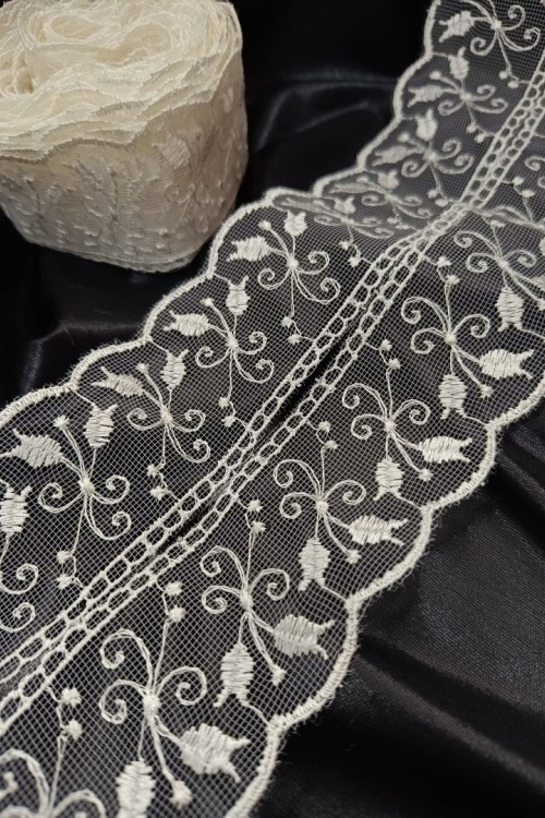 Lale Desenli Tüllü Uç Güpür Dantel 9m